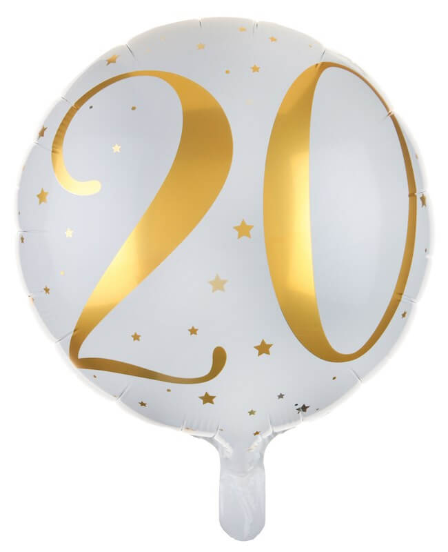 Ballon Blanc/Or 20ans ø45cm : Décorations anniversaire 20 ans sur