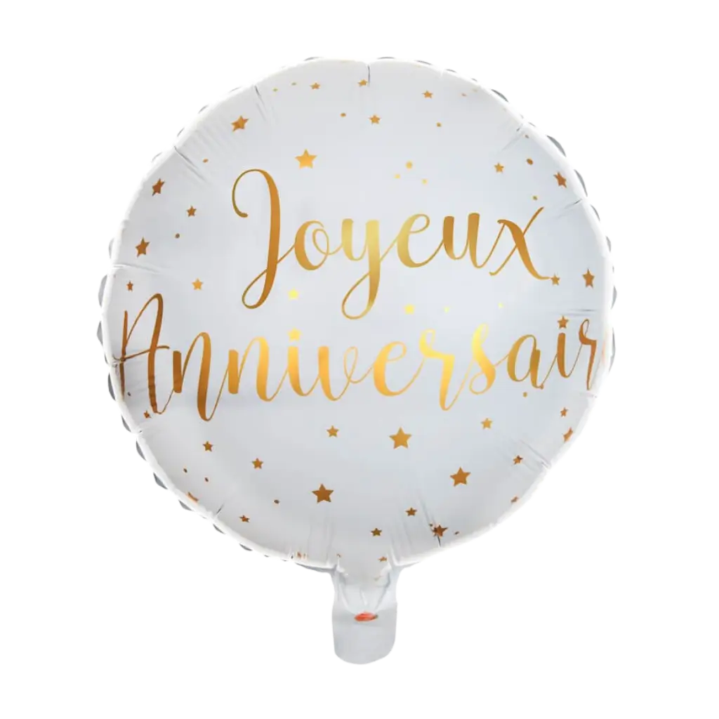 Ballon Joyeux Anniversaire Blanc/Or ø45cm 