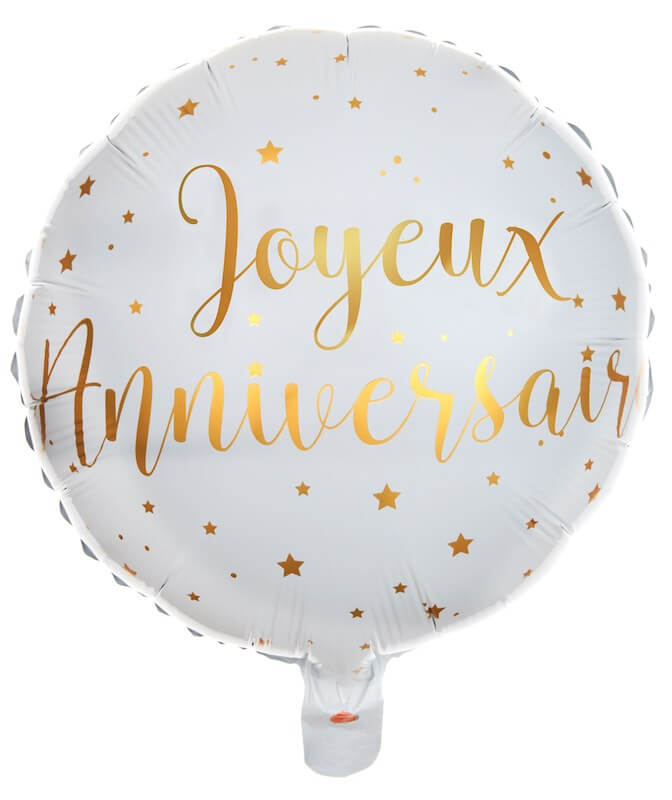 Ballon Joyeux Anniversaire Blanc/Or ø45cm 