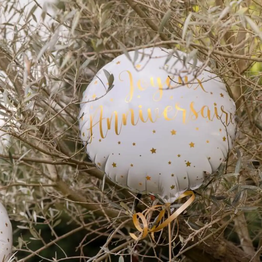 Ballon Joyeux Anniversaire Blanc/Or ø45cm 