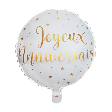 Ballon Joyeux Anniversaire Blanc/Or ø45cm