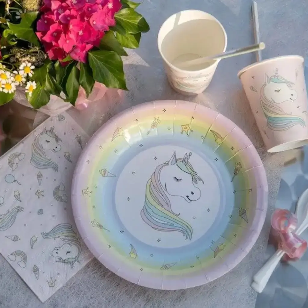 Assiette Licorne Rose (Lot de 10) : Déco Anniversaire Licorne sur