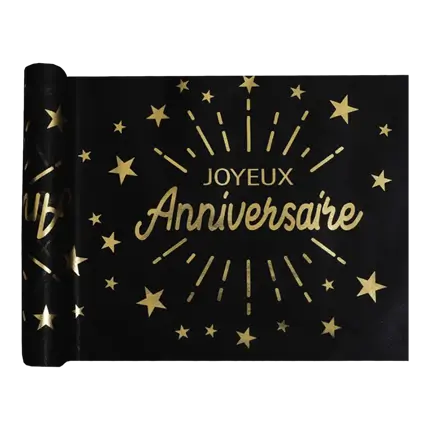 Chemin de table Joyeux Anniversaire Noir/Or 5 mètres 