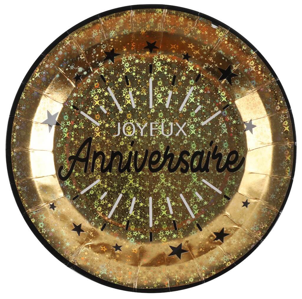 Assiette Joyeux Anniversaire Or (lot de 10)