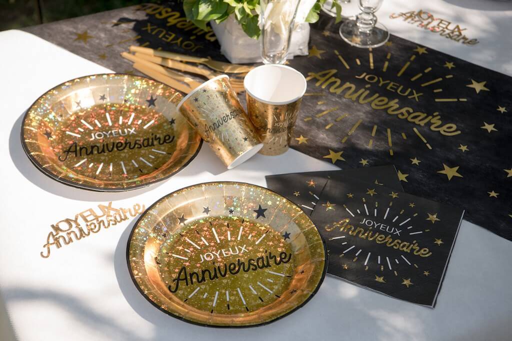 Assiette Joyeux Anniversaire Or (lot de 10)