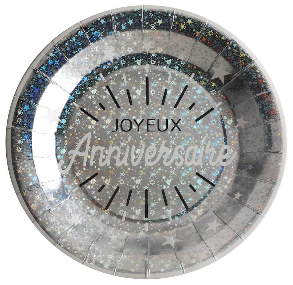 Assiette Joyeux Anniversaire Argent (lot de 10)
