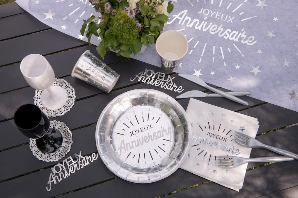 Assiette Joyeux Anniversaire Argent (lot de 10)