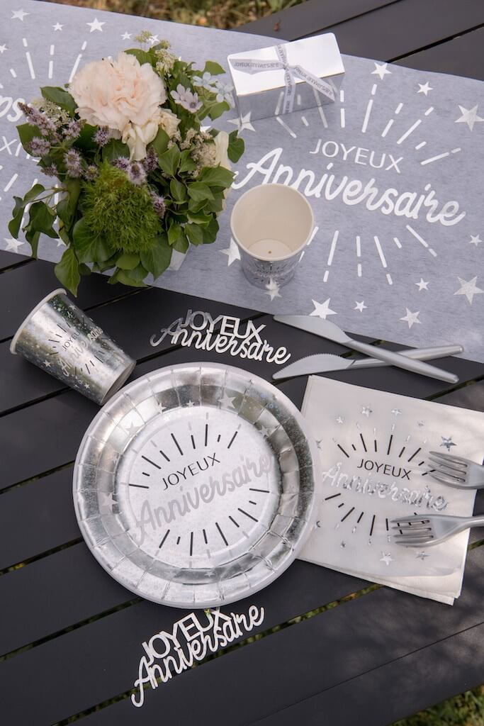Assiette Joyeux Anniversaire Argent (lot de 10)