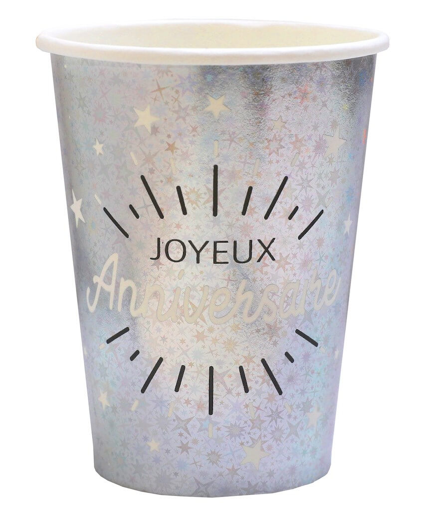 Gobelet Joyeux Anniversaire Argent (lot de 10)