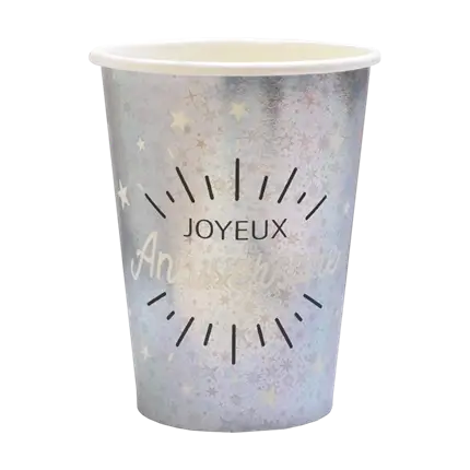 Gobelet Joyeux Anniversaire Argent (lot de 10)