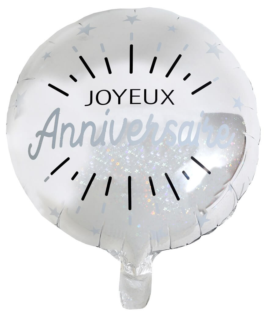 Ballon Joyeux Anniversaire Métallisé Argent ø45cm : Ballon hélium  anniversaire sur Sparklers Club