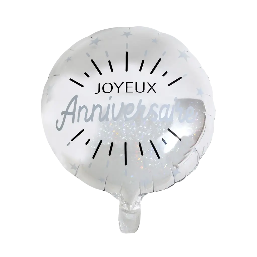 Ballon Joyeux Anniversaire Métallisé Argent ø45cm 