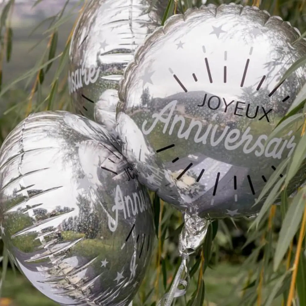 Ballon Joyeux Anniversaire Métallisé Argent ø45cm 