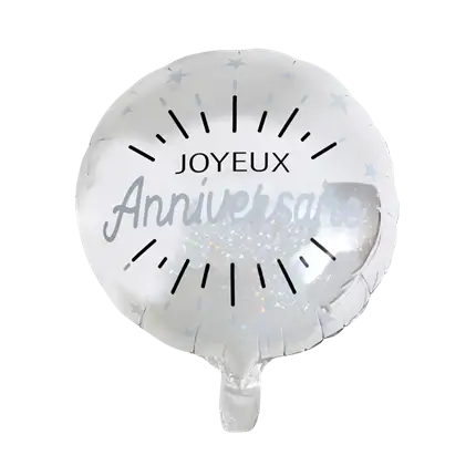 Ballon Joyeux Anniversaire Métallisé Argent ø45cm