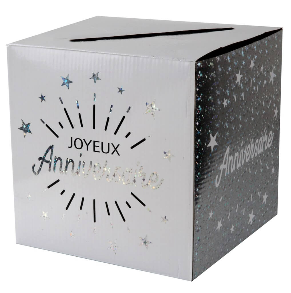 Urne en papier Joyeux Anniversaire Argent/Blanc