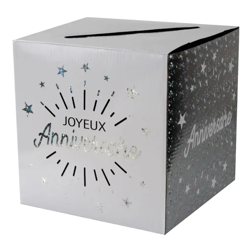 Urne en papier Joyeux Anniversaire Argent/Blanc