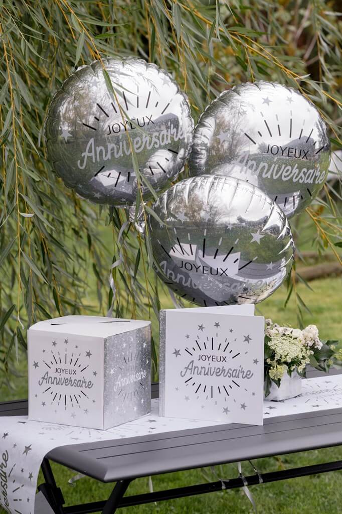 Urne en papier Joyeux Anniversaire Argent/Blanc