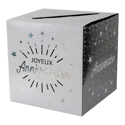 Urne en papier Joyeux Anniversaire Argent/Blanc