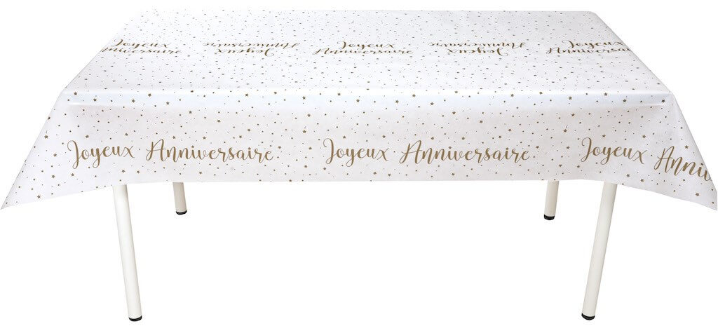 Nappe En Tissu Joyeux Anniversaire Blanc Or 3 Metres Nappes Jetables Sur Sparklers Club