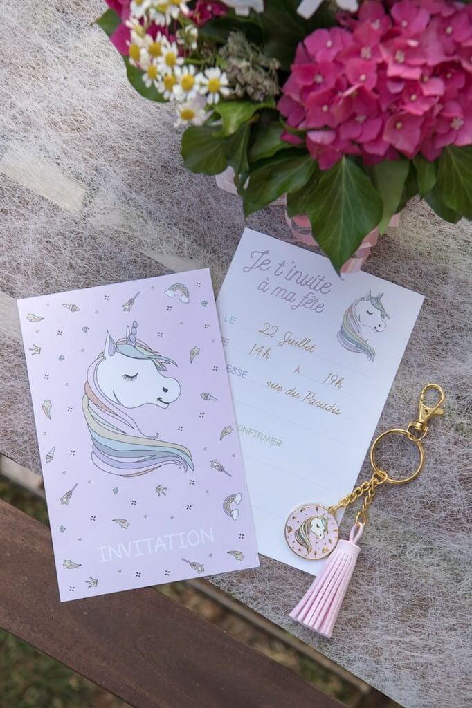 Carte Invitation Licorne Rose (Lot de 6)