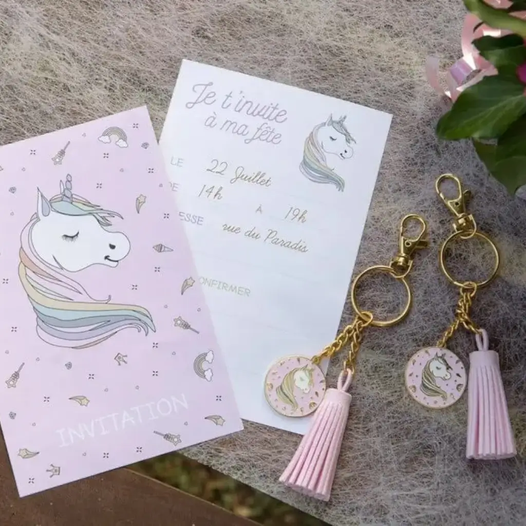 Carte Invitation Licorne Rose (Lot de 6)