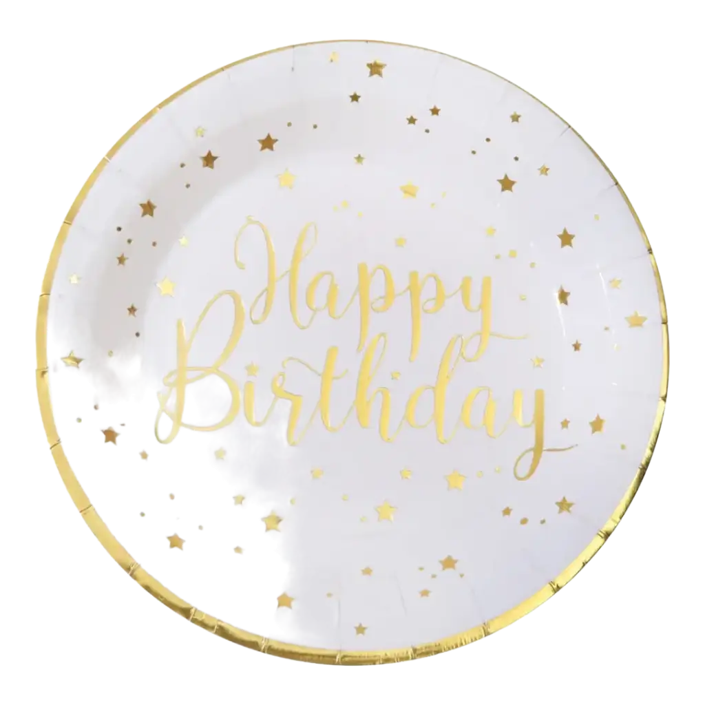 Assiette Happy Birthday Or/Blanc (lot de 10)