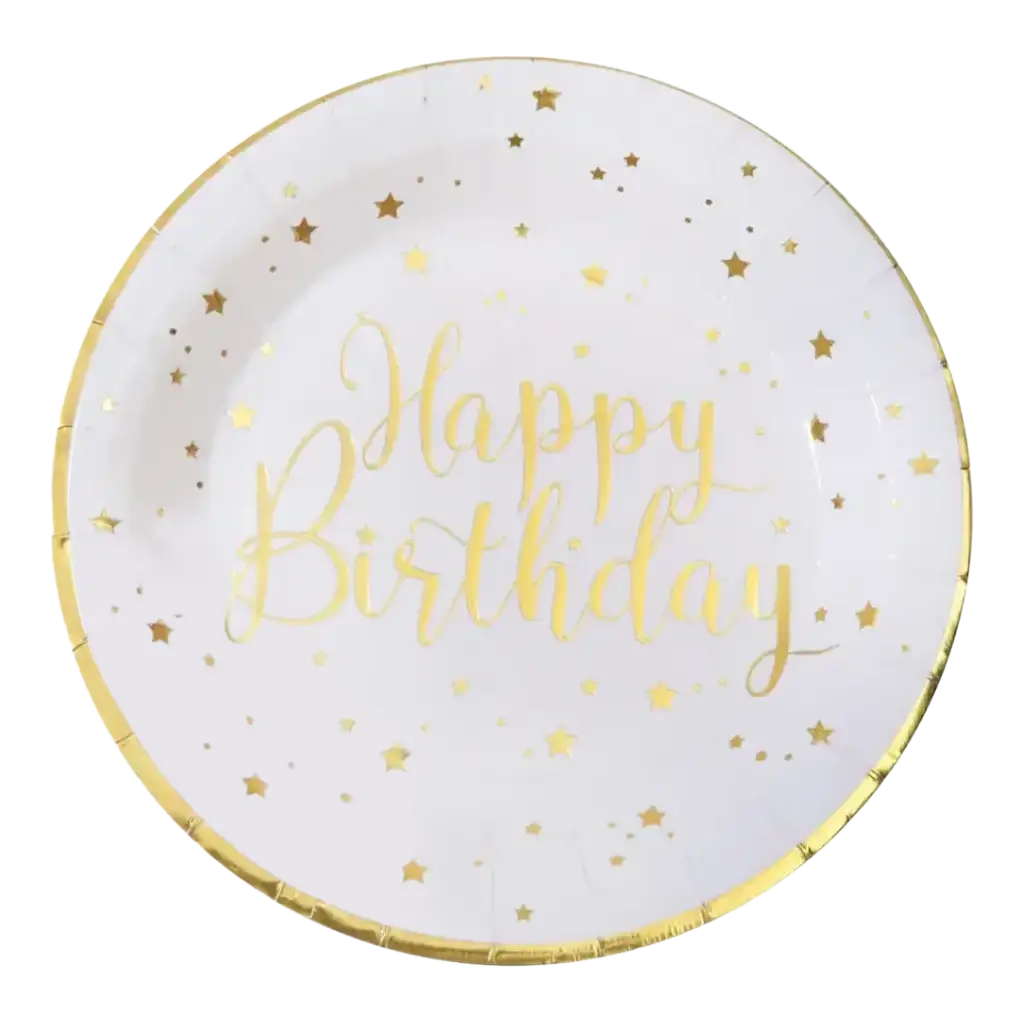 Assiette Happy Birthday Or/Blanc (lot de 10)