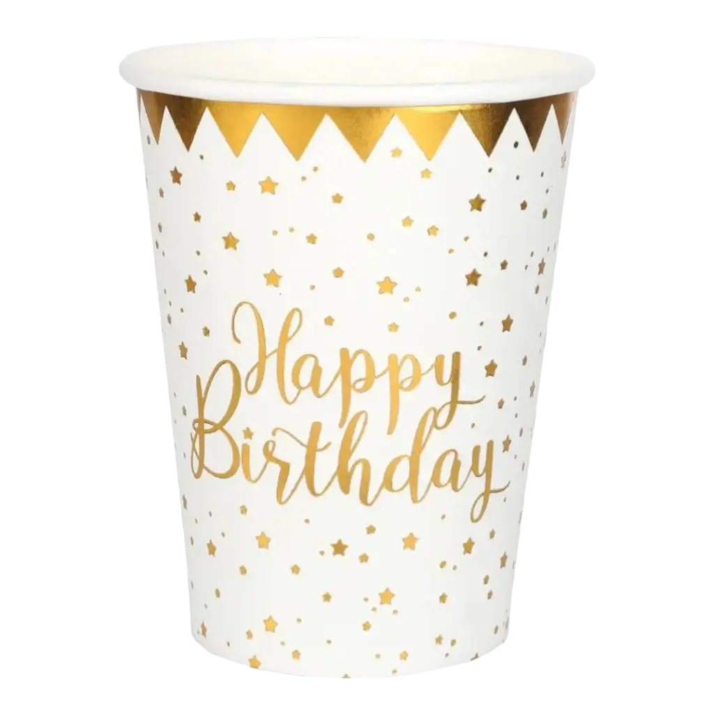 Gobelet Happy Birthday Or/Blanc (lot de 10)