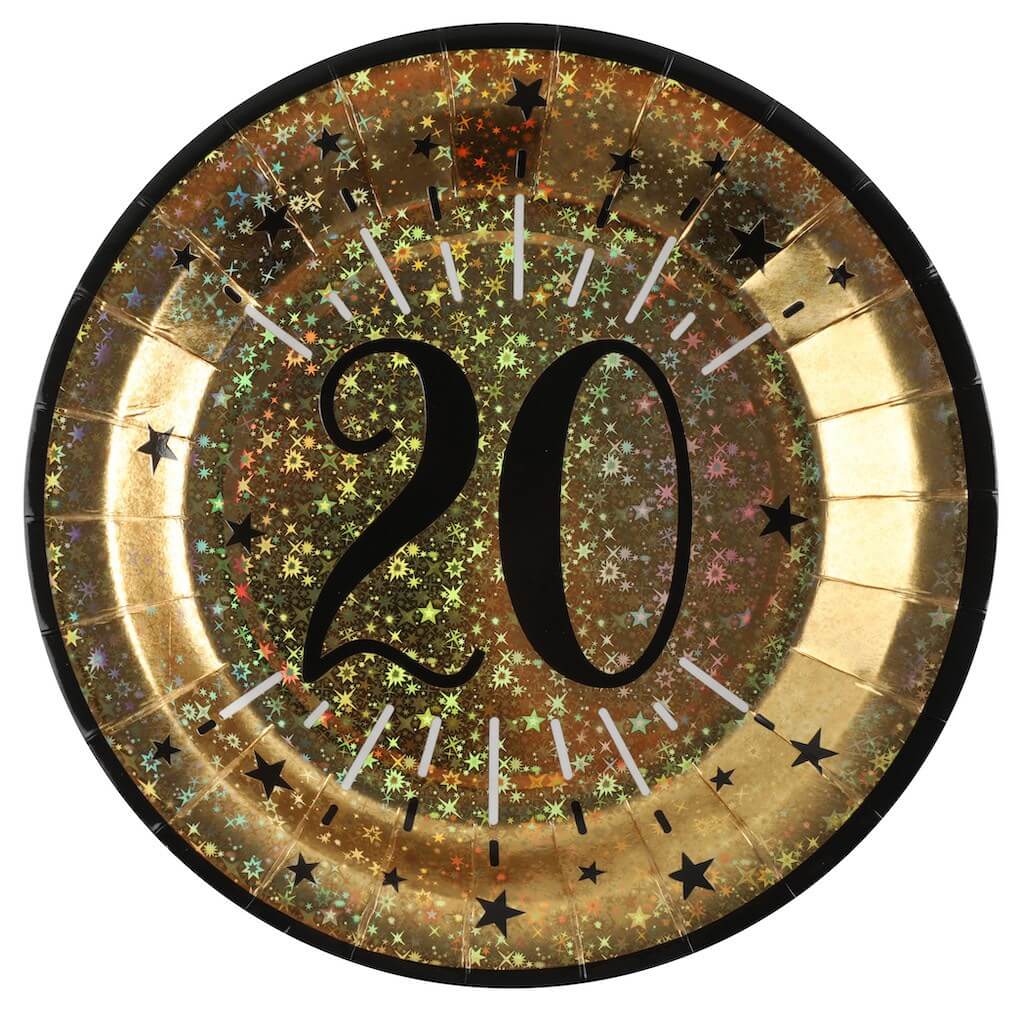Assiette en papier Or 20 ans (lot de 10)