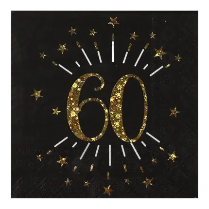 Serviette en papier 60 ans Noir/Or (lot de 10)