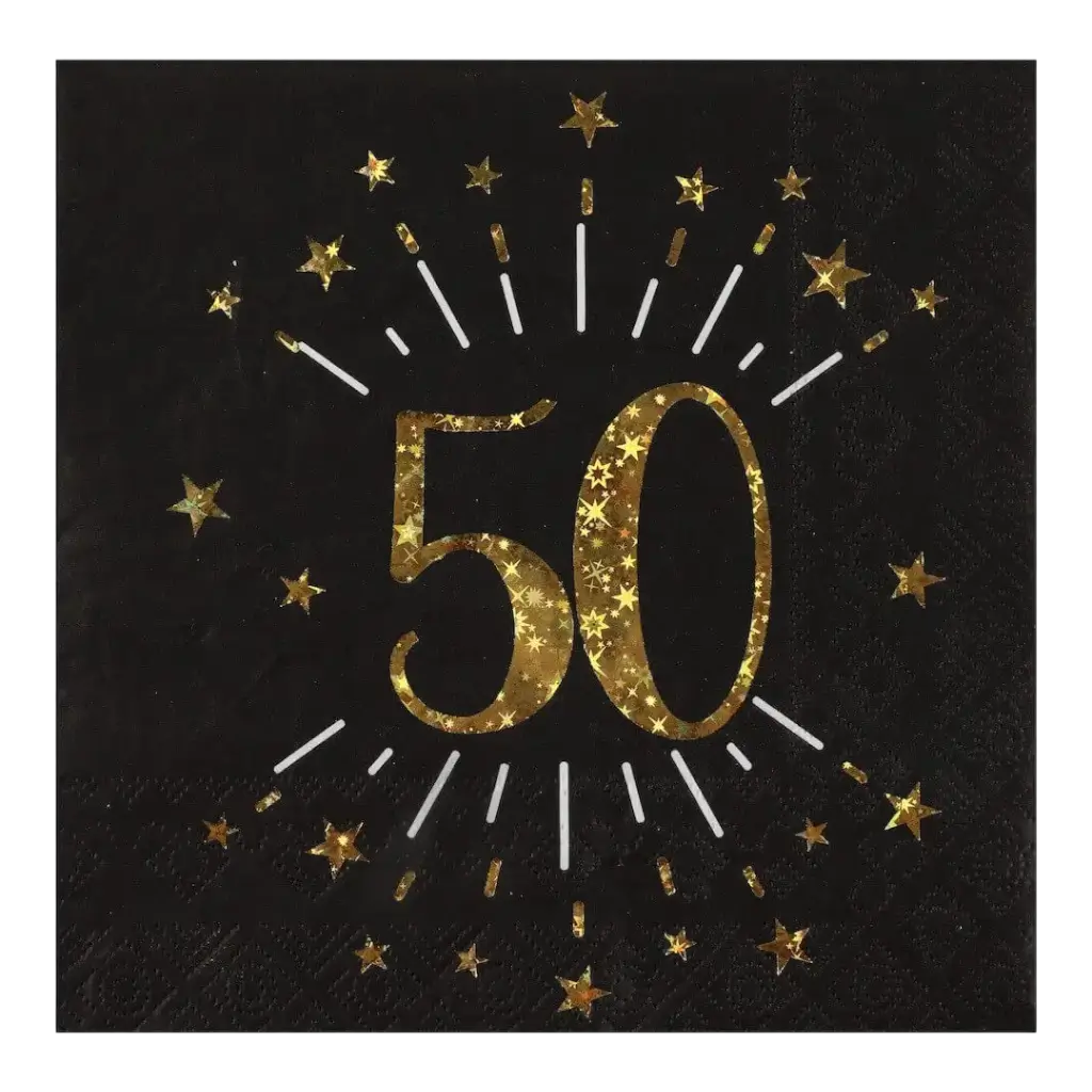 Tovagliolo di carta 50 anni nero/oro (set di 10) - Sparklers Club