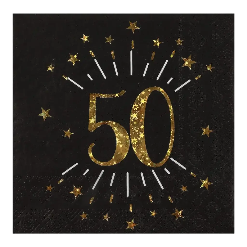 Serviette en papier 50 ans Noir/Or (lot de 10)