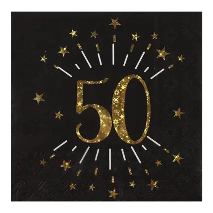 Serviette en papier 50 ans Noir/Or (lot de 10)