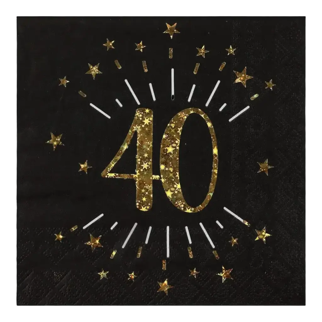 Serviette en papier 40 ans Noir/Or (lot de 10)