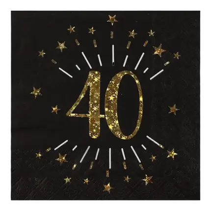 Serviette en papier 40 ans Noir/Or (lot de 10)