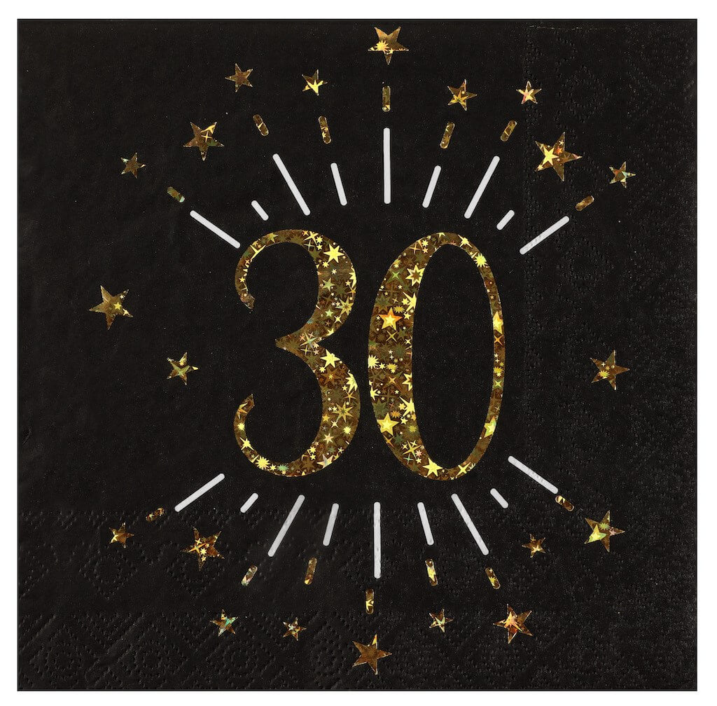 Serviette en papier 30 ans Noir/Or (lot de 10)