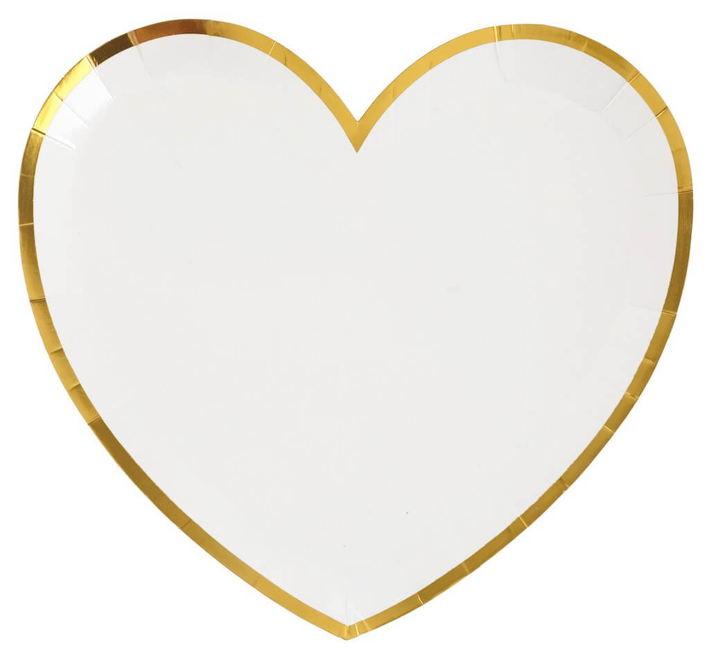 Assiette Forme Coeur Blanc/Or (Lot de 10)