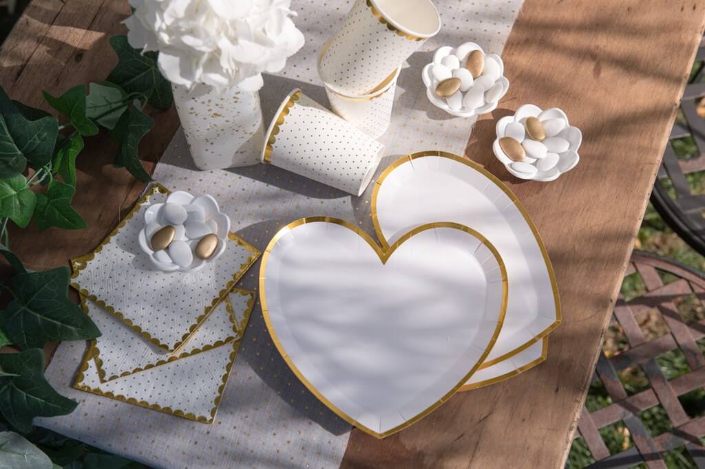 Assiette Forme Coeur Blanc/Or (Lot de 10)