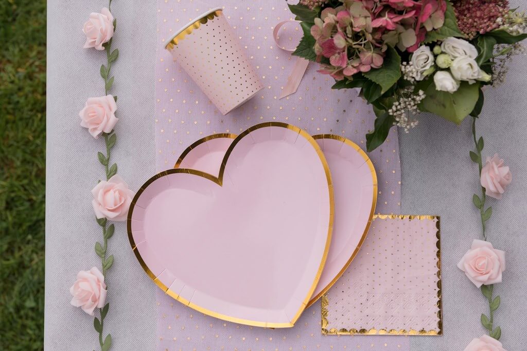 Assiette Forme Coeur Rose/Or (Lot de 10)