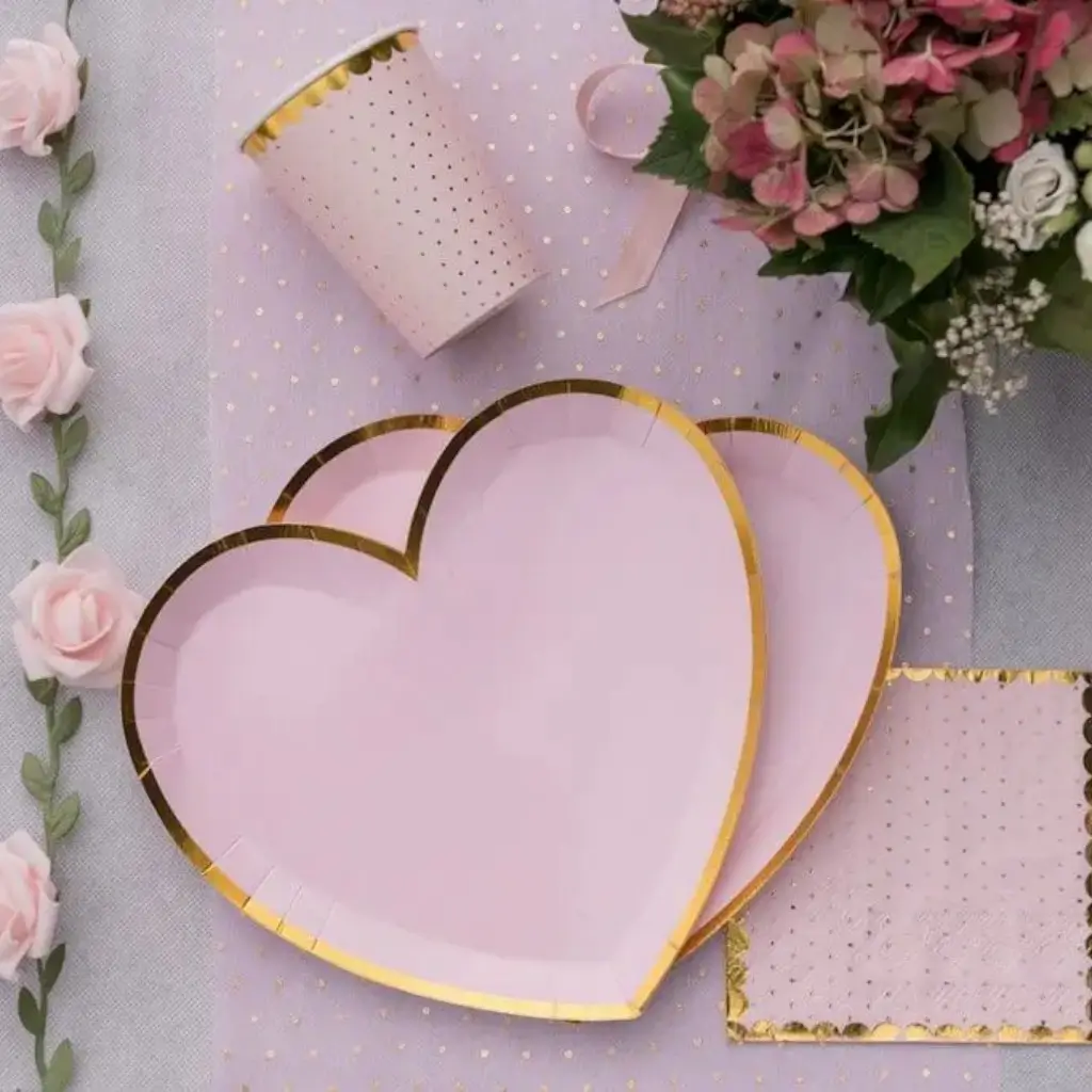 Assiette Forme Coeur Rose/Or (Lot de 10)