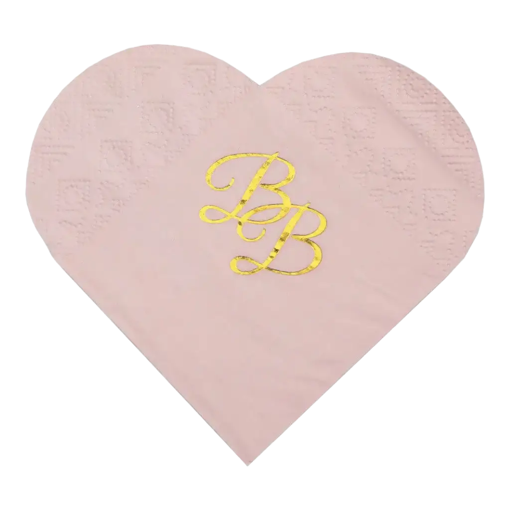 Serviette Coeur Rose inscription BB Or (Lot de 10) 