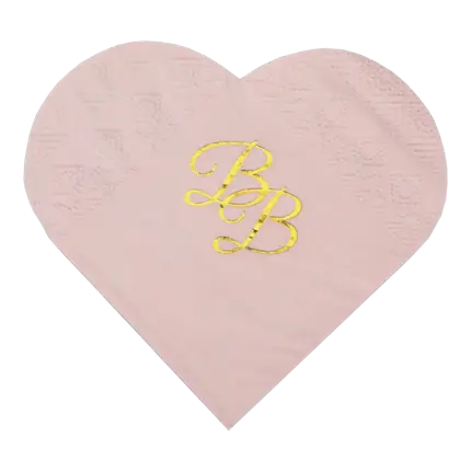 Serviette Coeur Rose inscription BB Or (Lot de 10) 