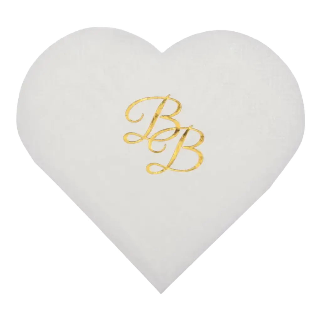 Serviette Coeur Blanc inscription BB Or (Lot de 10) 