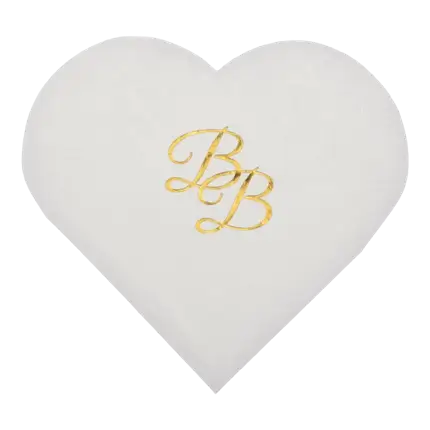 Serviette Coeur Blanc inscription BB Or (Lot de 10) 
