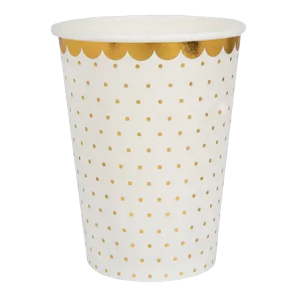 Gobelet Blanc à pois or et dorure (lot de 10)