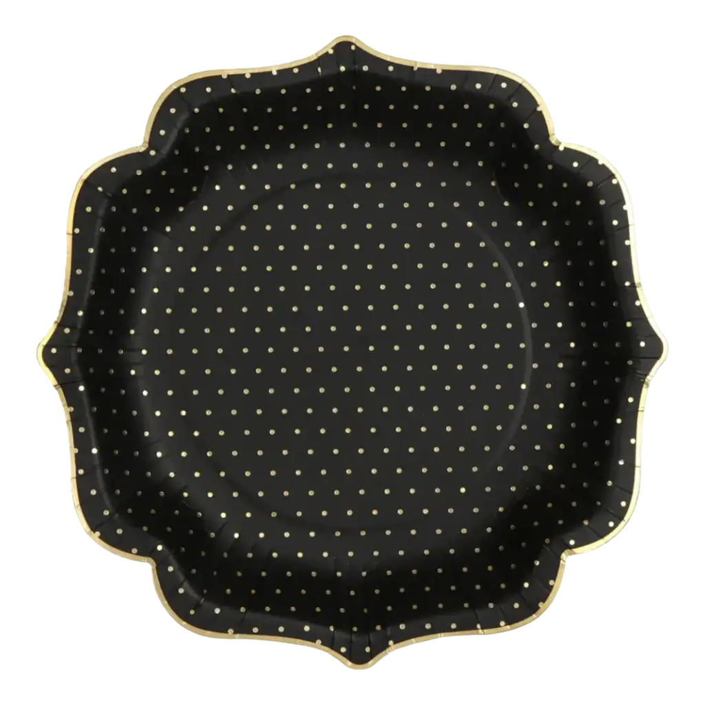 Assiette Originale Noire à Pois Or (lot de 10)