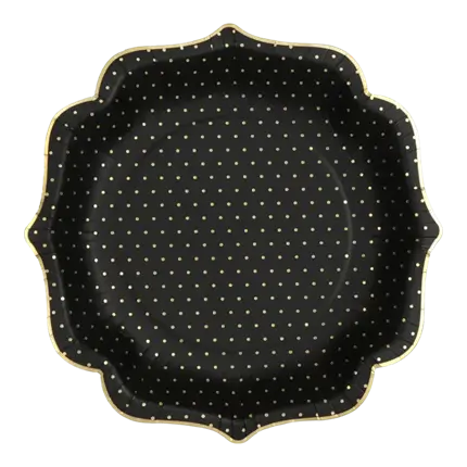Assiette Originale Noire à Pois Or (lot de 10)