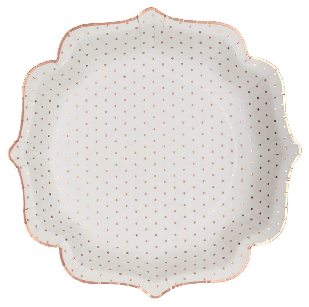Assiette Originale Blanche à Pois Or Rose (lot de 10)