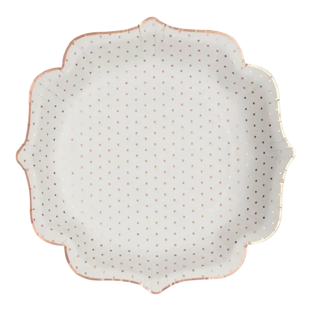 Assiette Originale Blanche à Pois Or Rose (lot de 10)