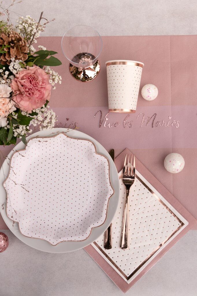 Assiette Originale Blanche à Pois Or Rose (lot de 10)